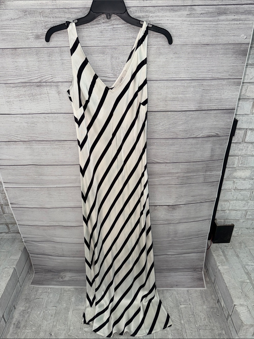 Black & White Diagonal Stripe Maxi Dress